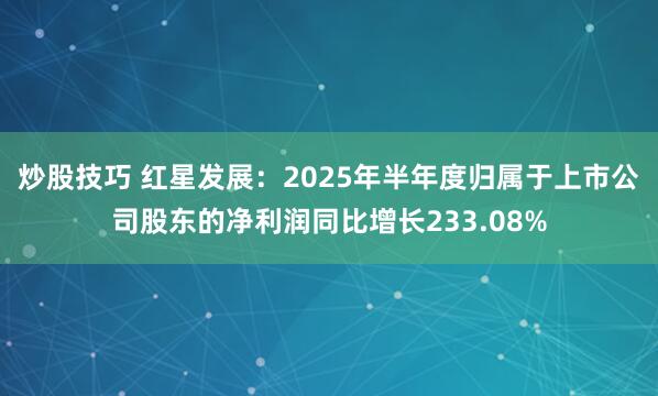 炒股技巧 红星发展：2025年半年度归属于上市公司股东的净利润同比增长233.08%